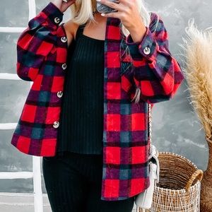 Checkered Red Oversized Shacket